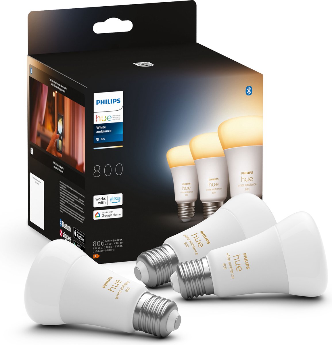 Lampadaire Philips hue white ambiance mat dimmable (pack de 3) - e27 9w 800lm 22...