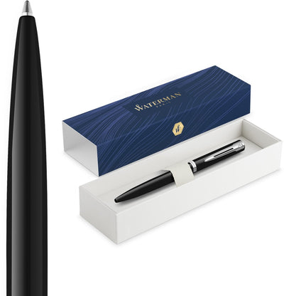 Stylo à bille impression Waterman | pointe moyenne avec recharge d'encre bleue | peinture noire finition palladiée | coffret cadeau