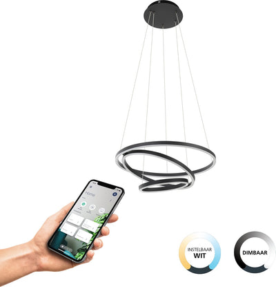Lampe suspendue intelligente Eglo connect.z lobinero-z - ø 58 cm - noir et blanc - lumière blanche orientable - dimmable - zigbee