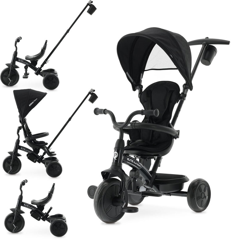 Tricycle Qplay Elite Platinum avec barre de poussée 6 en 1 - noir