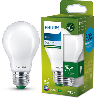 Philips LED Lampe LED ultra-efficace Philips - mate - 75w - culot E27 - lumière blanc froid : 4000k - économisez sur les coûts énergétiques