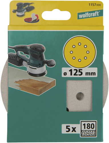 Disques abrasifs adhésifs Wolfcraft | peinture laque | k180 | ø125 mm | 5 pièces - 1157000