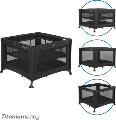 Titanium baby Parc pour bébé pliable en titane Smart Mason avec rehausseur 100 x 100 cm noir avec sac de transport