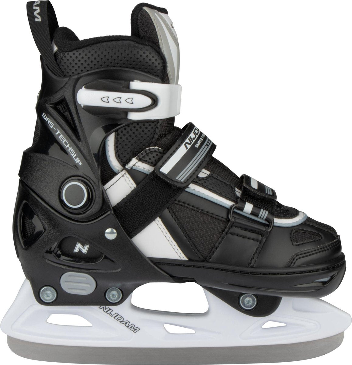 Patin de hockey sur glace Nijdam - réglable - botte semi-souple - noir - taille 29-32