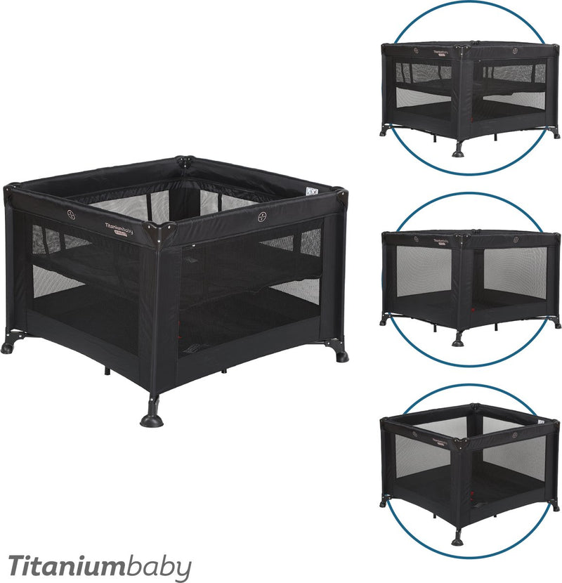 Titanium baby Parc pour bébé pliable en titane Smart Mason avec rehausseur 100 x 100 cm noir avec sac de transport