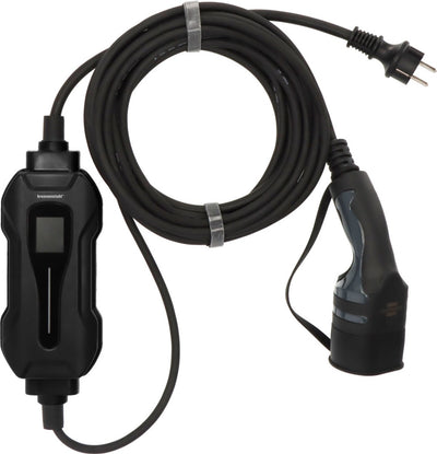 Chargeur portable EV Brennerstuhl type 2 - contact de protection 8m (station de recharge mobile 10a, 2,3kw, ip44, monophasé, affichage avec informations de charge, pour véhicules électriques hybrides bev phev, avec sac de transport)