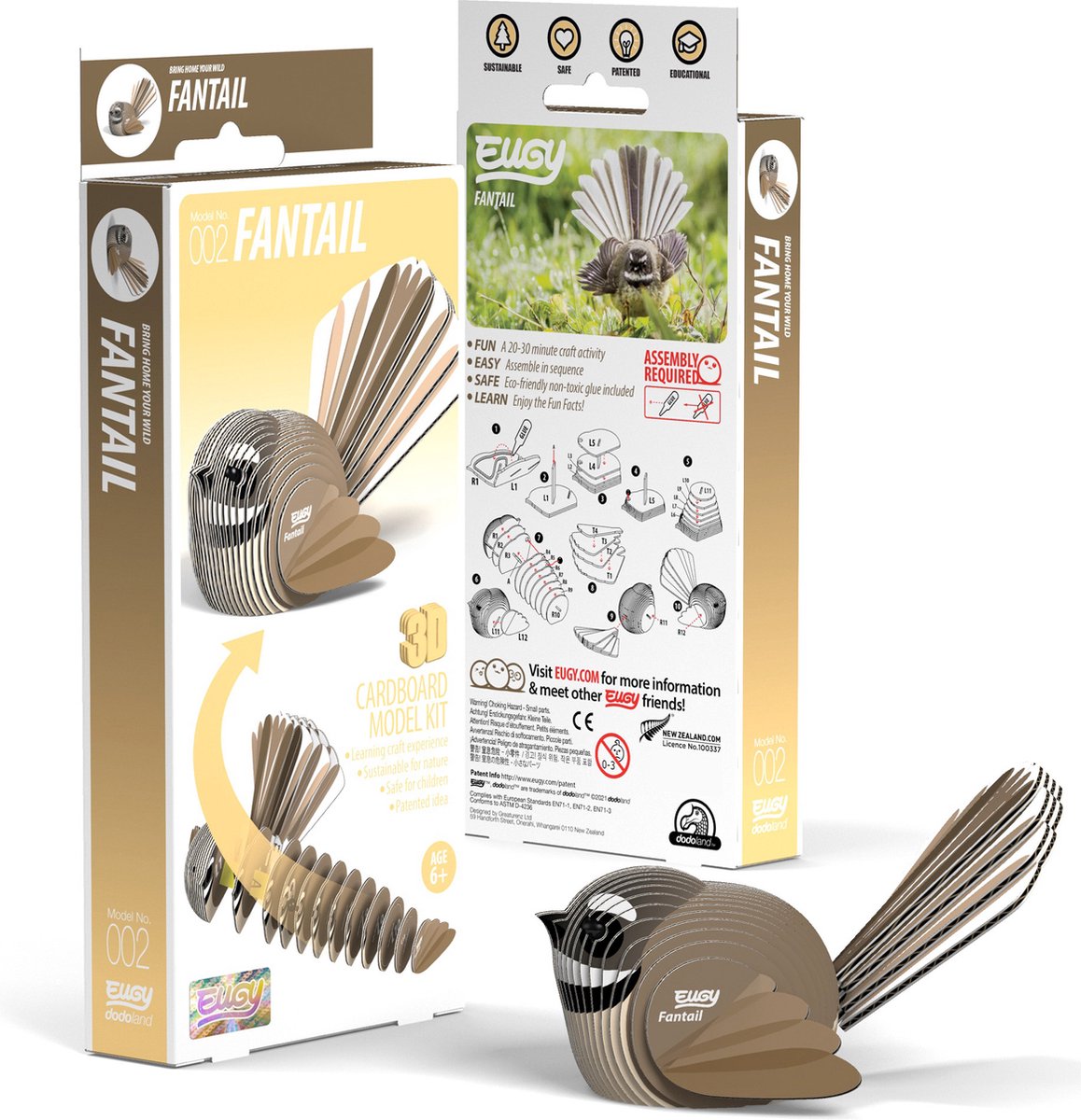 Puzzle 3D Eugy - fantail - oiseaux - durable - collectionnez-les tous - 6 ans