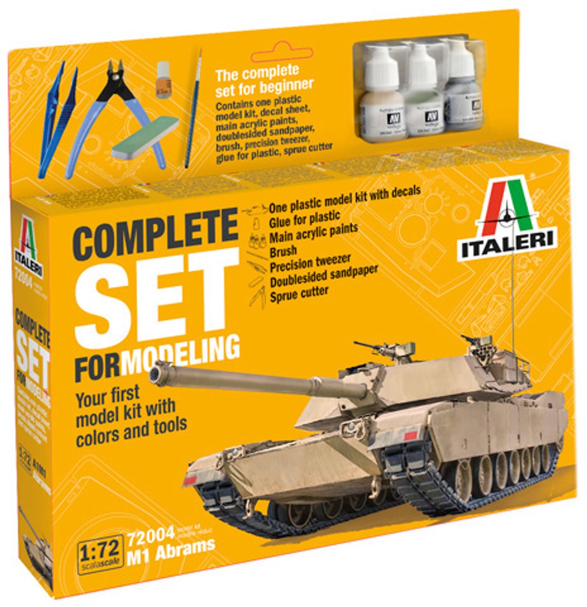 Kit de construction de maquettes Italeri véhicules militaires - Char Abrams 72004 m1 - ensemble complet - kit de démarrage en plastique - 1:72 - modélisme