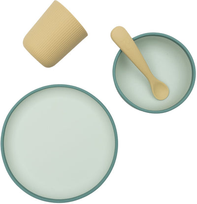 Service de table pour enfants Jollein en silicone - avec assiette, bol, tasse - nuances de jade