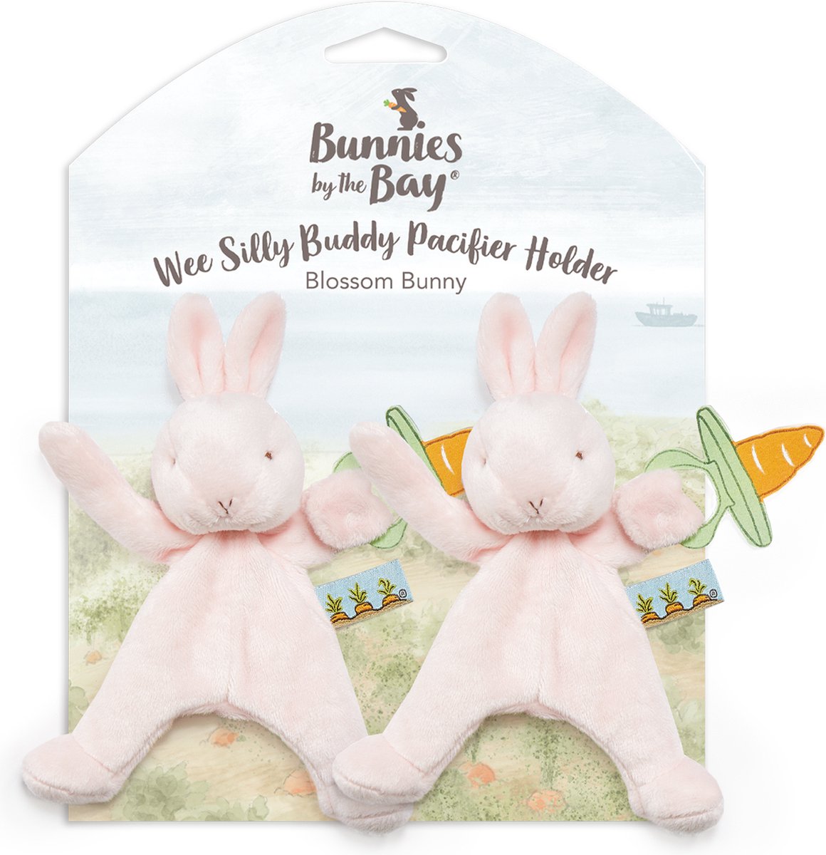 Bunnies by the Bay lot de 2 doudous avec attache-sucette lapin - attache-sucette - Fermeture Velcro pour tétine - rose - 2 pièces