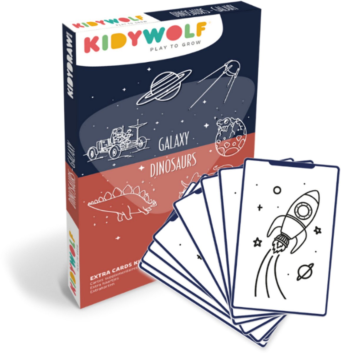 Kidywolf kidydraw mini recharge – dinosaures galaxies – 60 cartes à dessiner