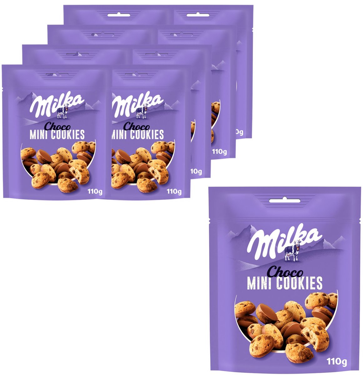 Mini biscuits Milka 8 sachets debout x 110g - sachets - biscuits à partager et à grignoter - biscuits au chocolat - mini