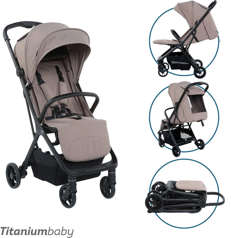 Poussette Baby Pulse Titanium - taupe foncé - équipée d'un panier - dossier réglable