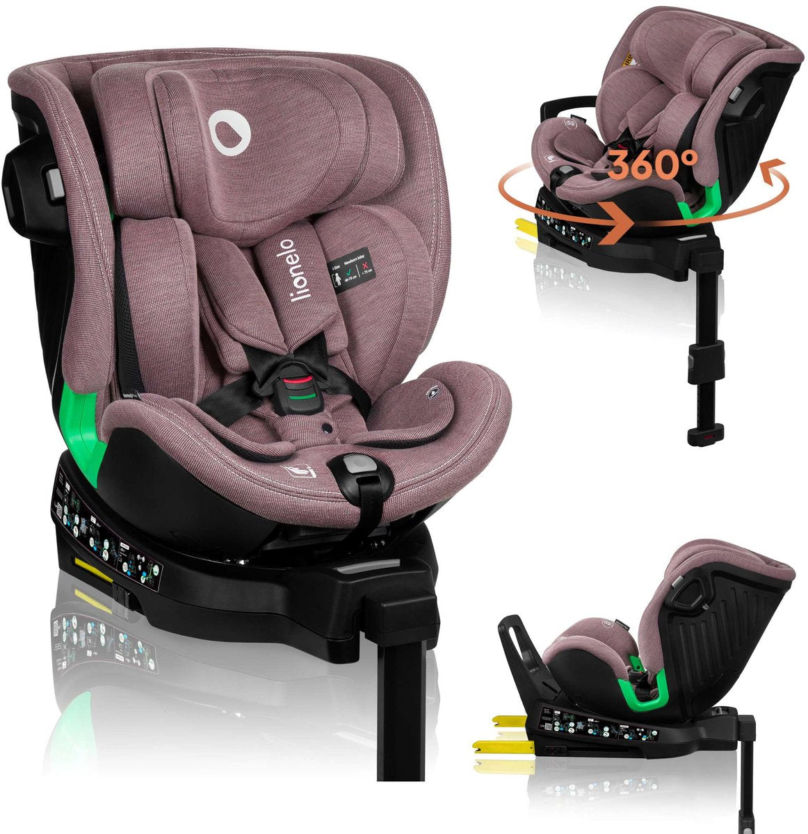 Lionelo Harmony - siège auto i-size 4en1 - rotatif à 360° - siège large - isofix + pied de support - dos à la route jusqu'à 105 cm (18 kg) - 40 à 150 cm - 0 à 36 kg - protection latérale - RWF et FWF - housse en bambou - dri-seat - appui-tête réglable