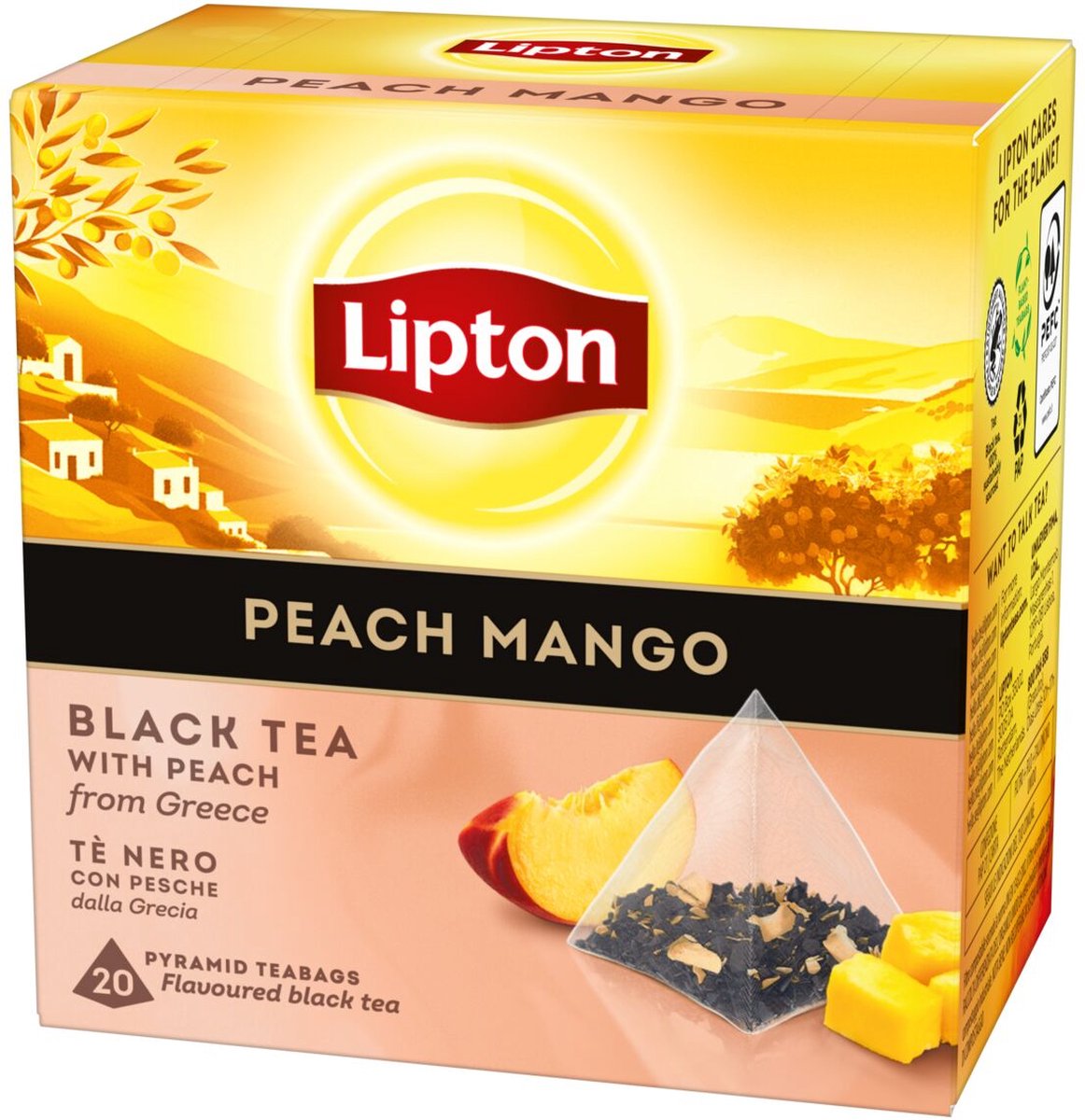 Lipton pêche mangue - 80 sachets de thé pyramide - thé noir pêche mangue - 4 x 20 sachets - pack économique
