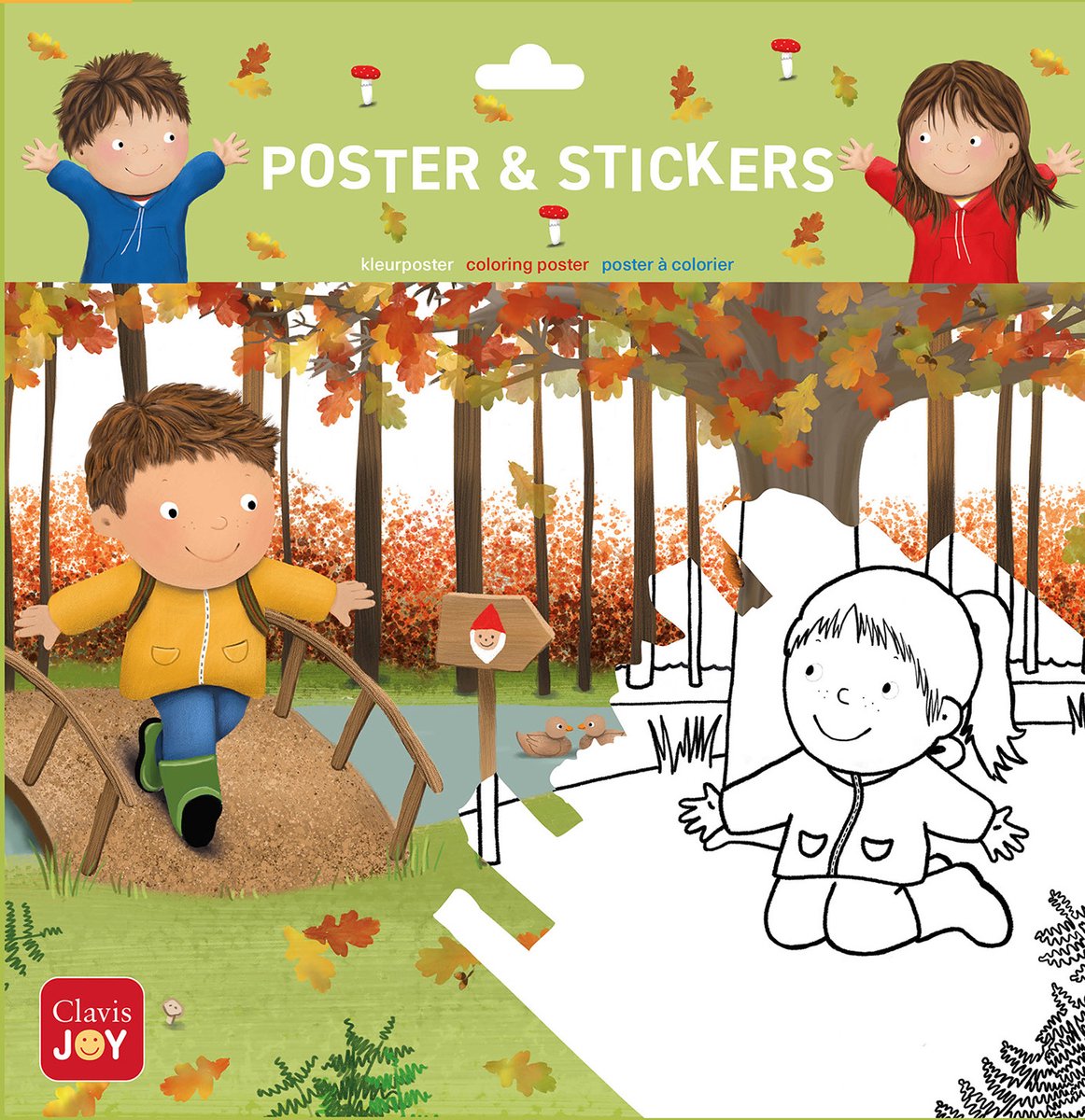Affiche à colorier Clavis Luuk et Lotje. la forêt d'automne