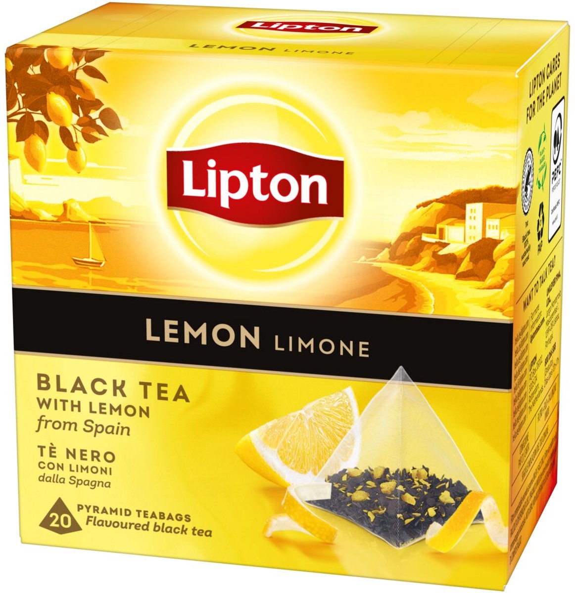 Thé au citron Lipton - 80 sachets de thé pyramide - Thé noir au citron - 4 x 20 sachets - pack économique