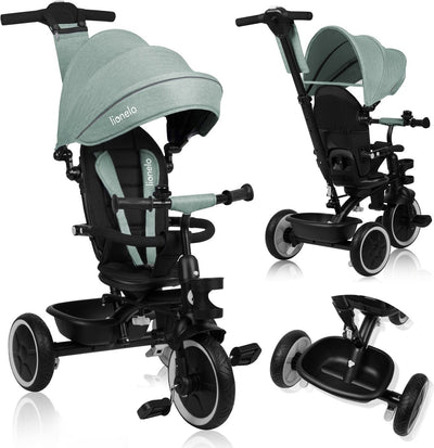 Tricycle Lionelo Berry 2en1 - jusqu'à 25 kg - siège rotatif à 360° - vélo poussette en un - roues en PU - roue libre - barre de poussée réglable - pare-soleil et pare-pluie - grandit avec l'enfant - peut être assemblé sans outils