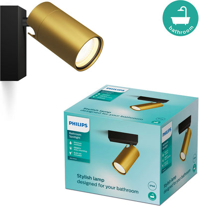 Philips LED Philips Idris spot - spot de plafond - résistant aux éclaboussures IP44 - noir avec or - 5W - lampe de salle de bain - un point lumineux - convient uniquement aux spots LED
