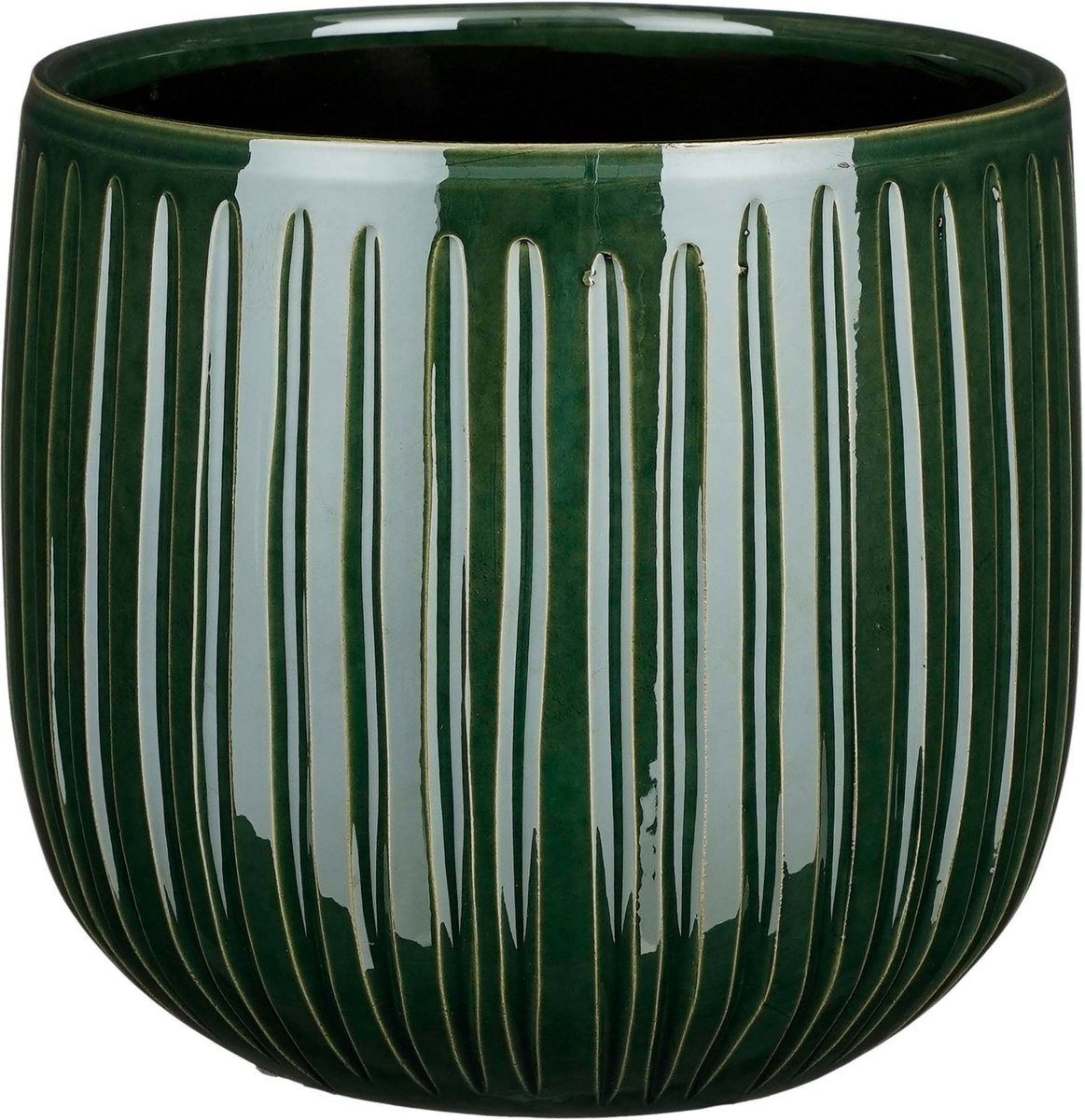 Pot de fleurs décorations en mica - céramique - nervures vert foncé brillant - d21xh19 cm - pot de fleurs
