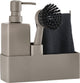 Set de vaisselle Zone Denmark 19 x 6 x 20,5 cm avec torchon, distributeur de savon en céramique et brosse à vaisselle - 4 pièces taupe - set de vaisselle