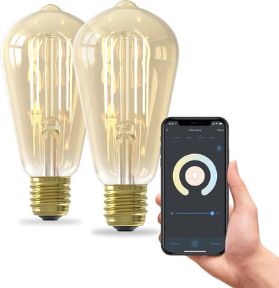 Lampe intelligente Calex - lot de 2 pièces - éclairage à filament LED wifi - e27 - ampoule intelligente rustique or - dimmable - lumière blanche chaude - 7w
