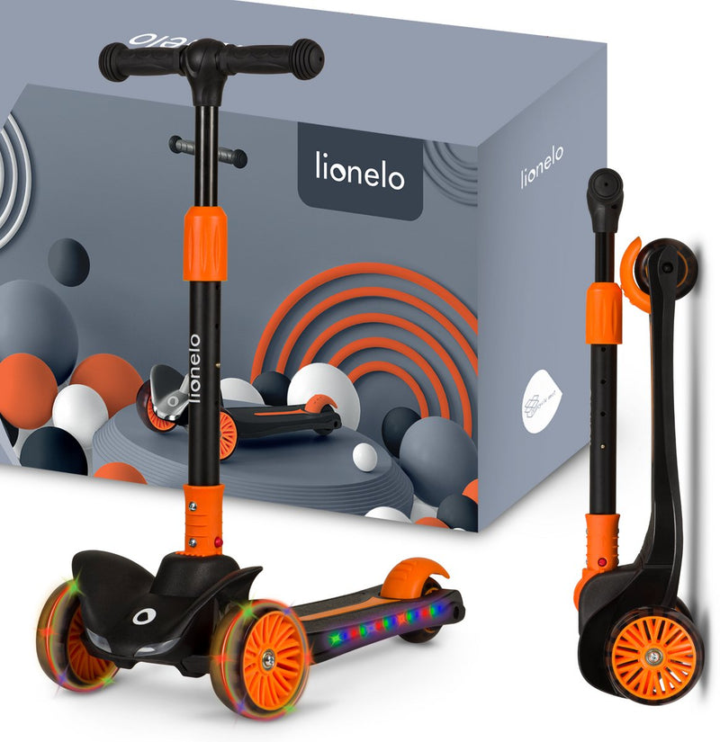Trottinette enfant Lionelo Timmy - draisienne pour enfant - à partir de 3 ans - jusqu'à 50kg - réglable - roues LED - plateforme antidérapante - guidon rabattable - éclairage dans le passage de roue - aucun assemblage nécessaire