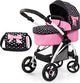 Landau pour poupée design Bayer city max avec sac, réglable en hauteur, roues pivotantes à l'avant, transformable en poussette, panier intégré noir et blanc