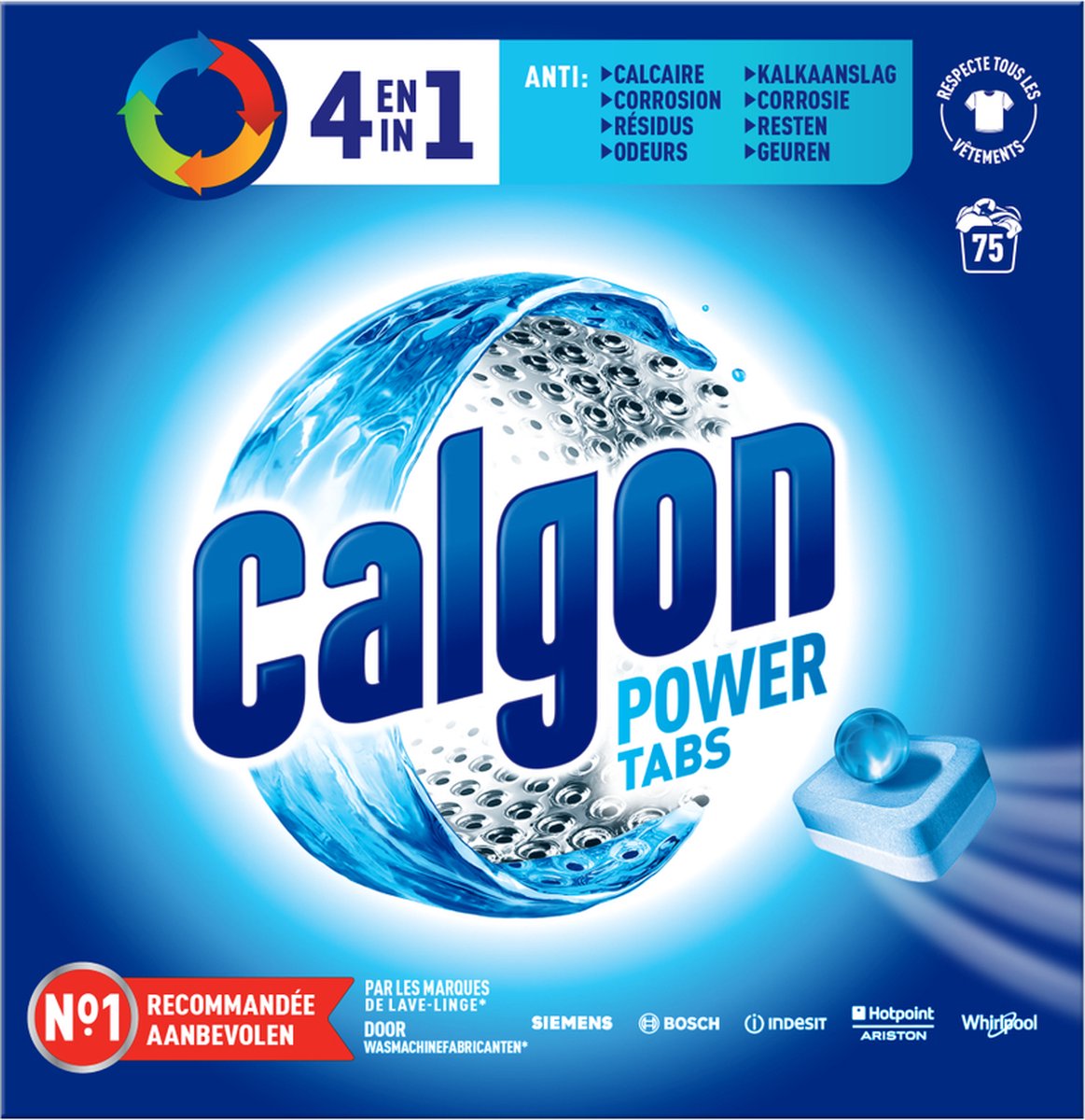 Nettoyant et anticalcaire pour lave-linge Powerball Calgon 4 en 1 - 75 comprimés