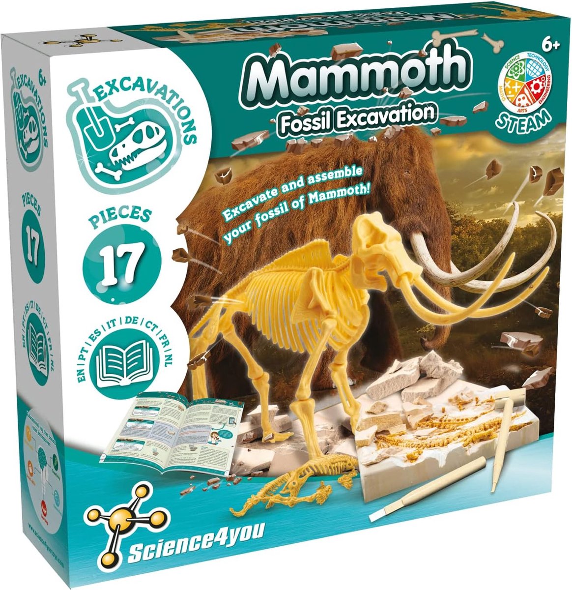 Science 4 you science4you Fouille de fossiles de mammouths - plongez dans la préhistoire avec ce kit de fouilles pour les enfants à partir de 6 ans