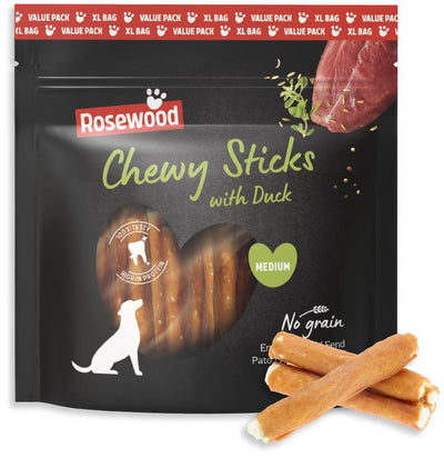 Bâtonnets à mâcher en bois de rose pour chien, canard moyen - bâtonnets à mâcher en peau de vache - pack économique 500 g - sans céréales - sans additifs artificiels