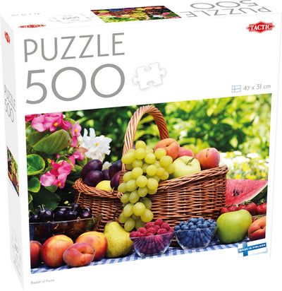 Panier de fruits tactique – puzzle – 500 pièces – panier de fruits colorés – nature morte et illustration alimentaire – haute qualité scandinave