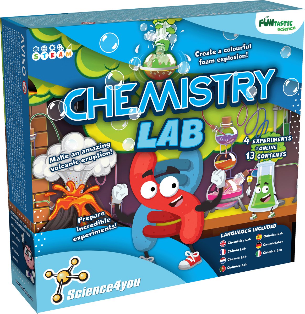 Science 4 you laboratoire de chimie funtastique science4you - jouets scientifiques pour enfants - kit de chimie - colonnes en mousse - livre éducatif : préparez des expériences incroyables !