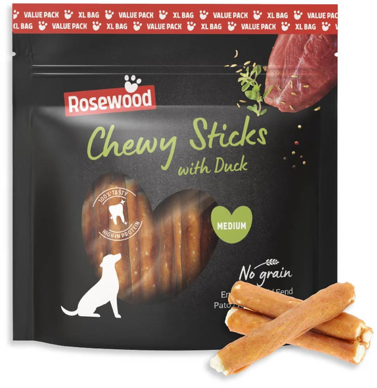Bâtonnets à mâcher en bois de rose pour chien, canard moyen - bâtonnets à mâcher en peau de vache - pack économique 500 g - sans céréales - sans additifs artificiels
