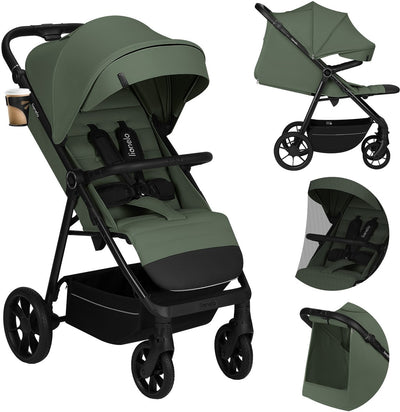 Lionelo Iva - poussette buggy premium - 6 mois 4 ans (jusqu'à 22 kg) - roues pivotantes à 360° avec suspension - ceinture magnétique - pare-soleil XXL UPF50 - dossier réglable, poignée de poussée repose-pieds - grand panier - terrain urbain - poussette