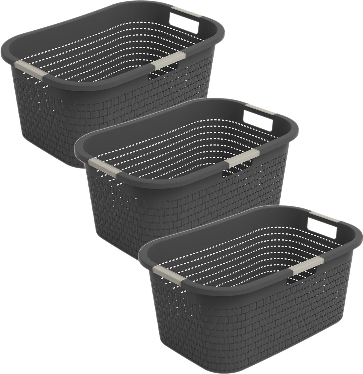 Panier à linge Rotho country - lot de 3 - 40 litres - anthracite