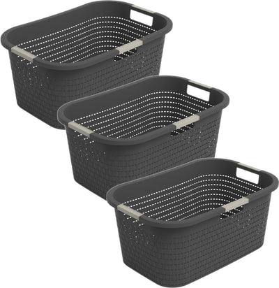 Panier à linge Rotho country - lot de 3 - 40 litres - anthracite