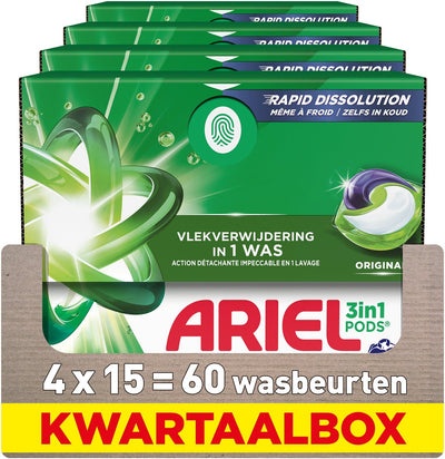 Dosettes de lessive Ariel 3en1 originales - 4 x 15 lavages