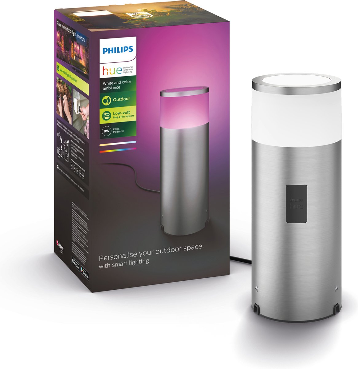 Lampe sur pied Philips Hue Calla - lumière blanche et colorée - acier inoxydable - basse