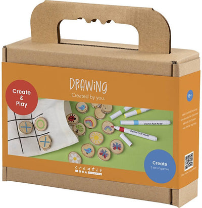Creativ company mini hobby set dessin, jeu de mémoire et trois à la suite, différentes couleurs, 1 boîte