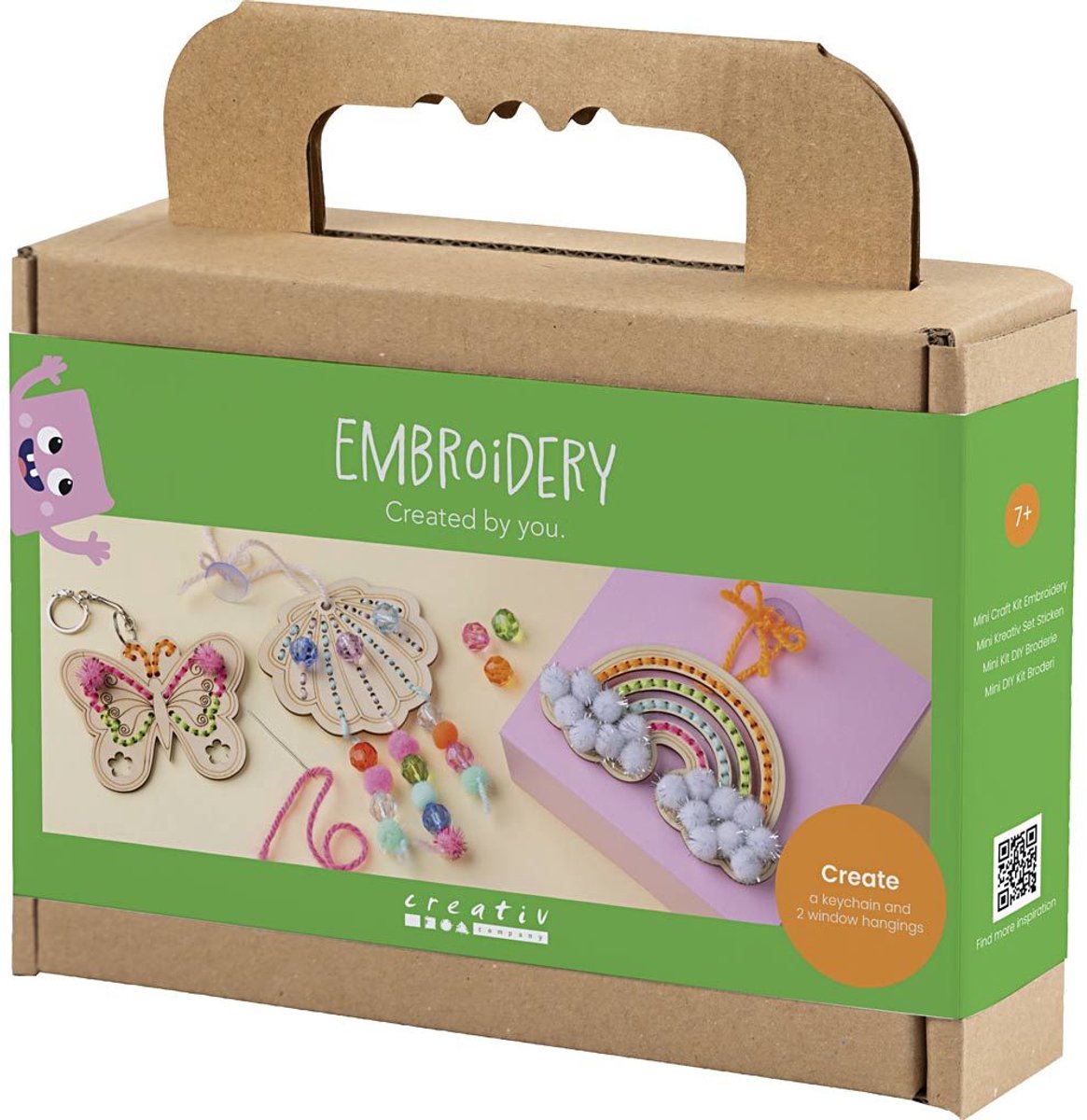 Creativ company mini set de loisirs broderie, papillon, coquillage, arc-en-ciel, différentes couleurs, 1 boîte