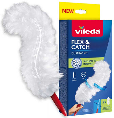 Vileda flex catch - balai à poussière avec manche court - 2 recharges incluses - antidérapant - tête flexible - 179432