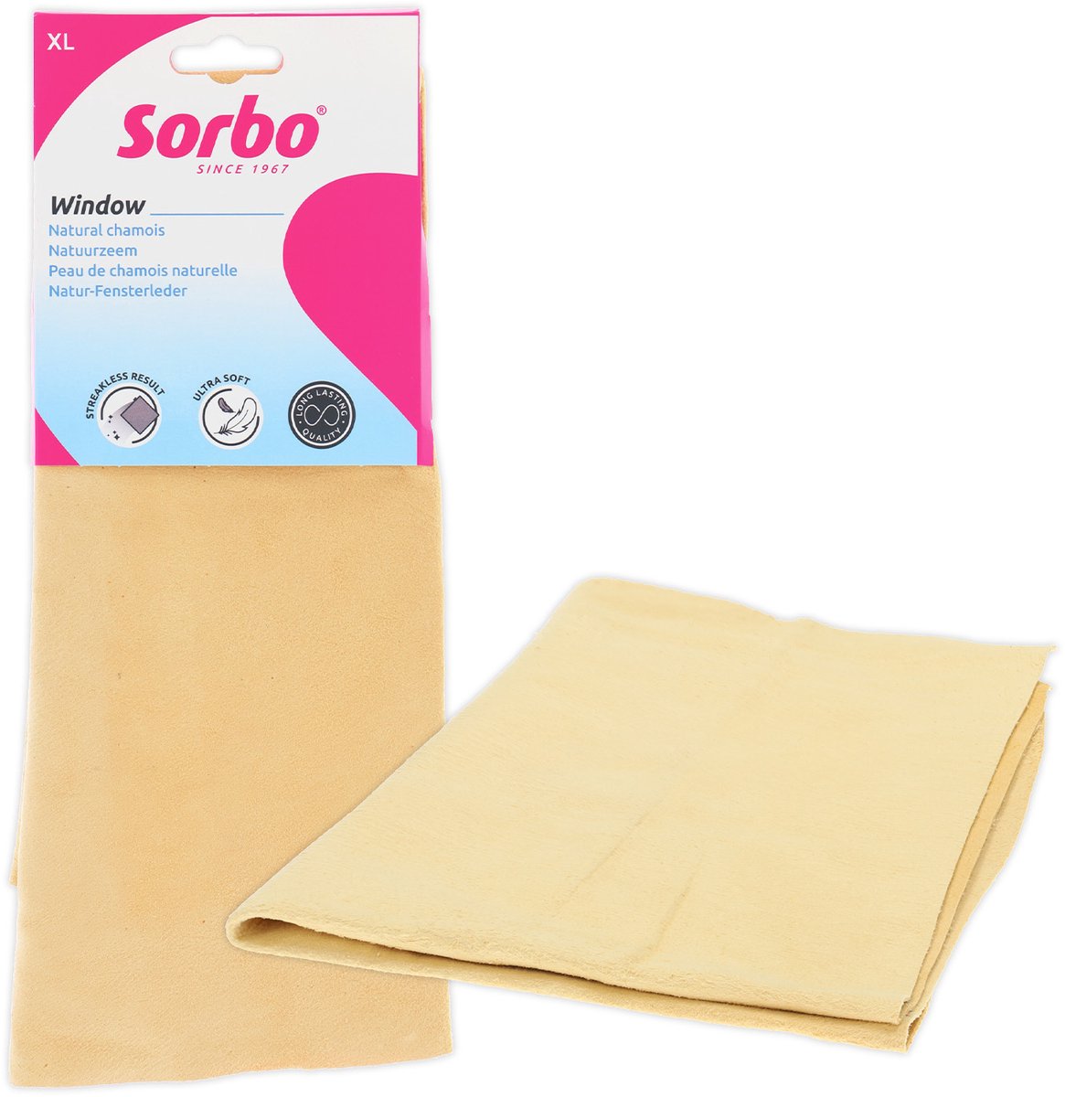 Sorbo chamois naturel xl – 38x59 cm – cuir de mouton véritable – absorption supérieure pour un nettoyage sans traces