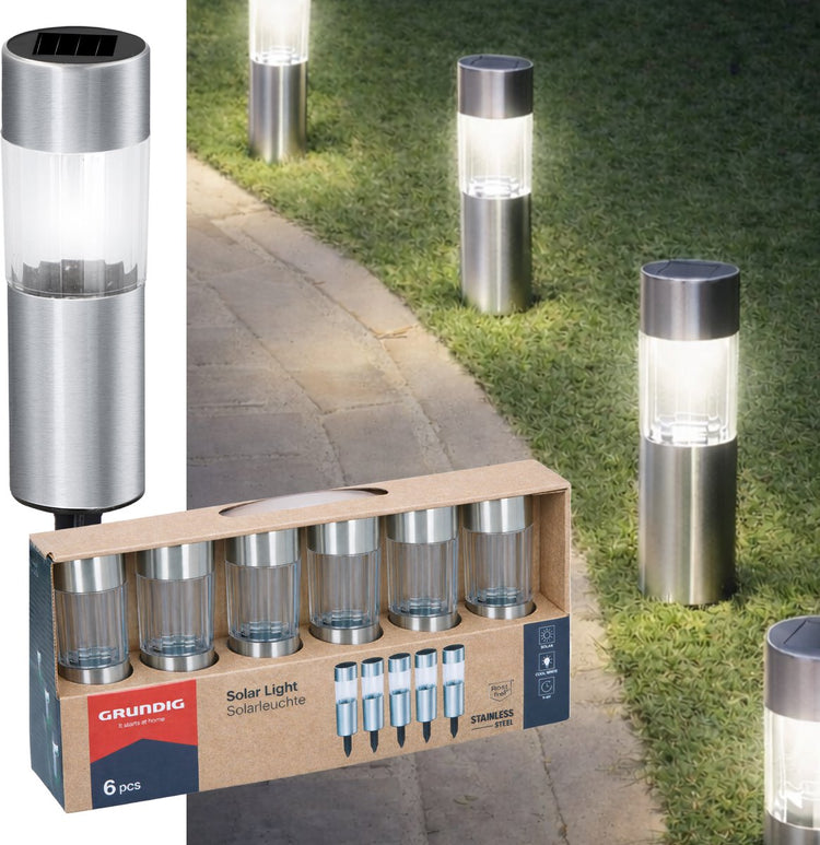 Éclairage de jardin Grundig - Lot de 6 lampes solaires - Lanterne solaire - Lampe de jardin avec LED à énergie solaire