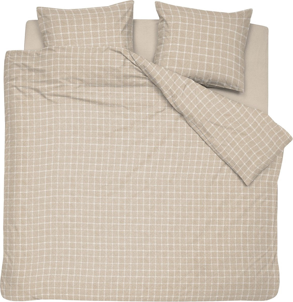Parure housse de couette 2 personnes Cendrillon Brecht 200x200cm coton coloris naturel + 2 taies d'oreiller 60x70