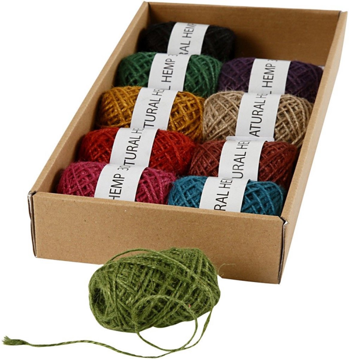 Creativ company chanvre naturel, épaisseur 1-2 mm, différentes couleurs, 10x30 m 1 carton