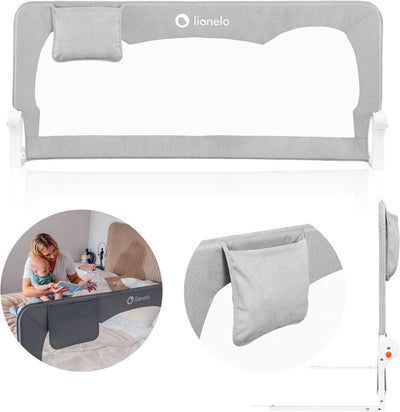 Lionelo hanna – barrière de lit 150x66 cm – pliable à 180° – cadre en aluminium – ceinture sécurisée standsafe – jusqu'à 27 kg – filet aéré – pour matelas jusqu'à 45 cm – certifié SGS – adapté aux voyages – montage facile