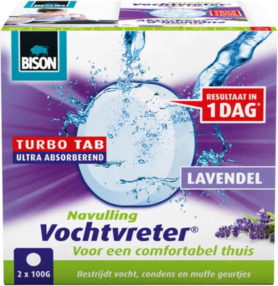 Recharge Bison Moisture Absorber® 2x 100 g parfum lavande, déshumidificateur d'air, adapté à l'ambiance Moisture Absorber®, lutte contre l'humidité élevée, convient également aux caravanes et camping-cars
