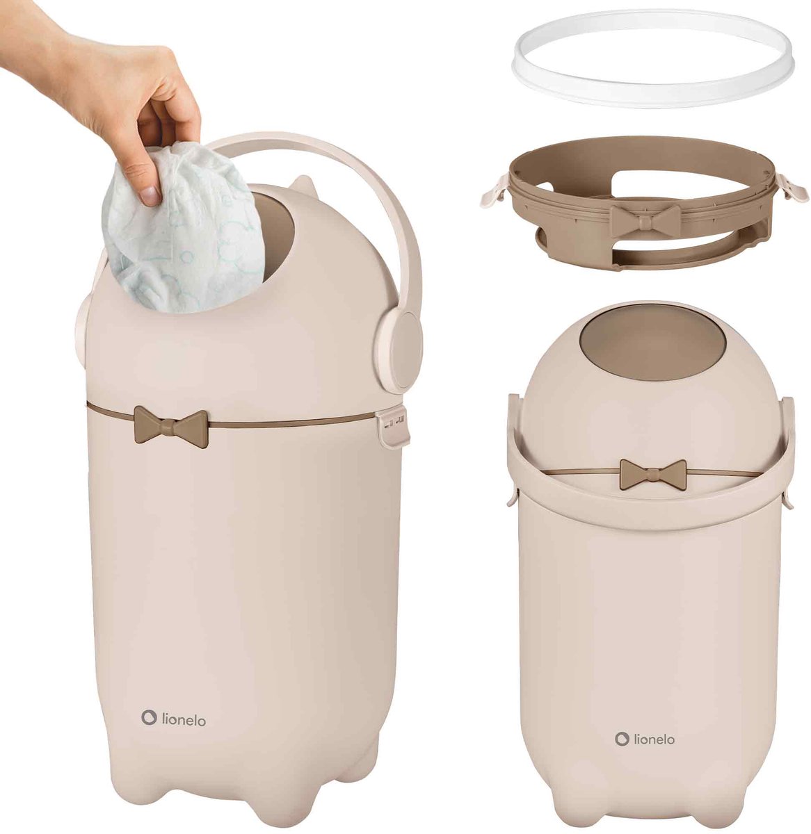 Lionelo purebin – poubelle à couches anti-odeurs 10l – sans recharges (sacs universels) – utilisation d'une seule main – système hygiénique et hermétique