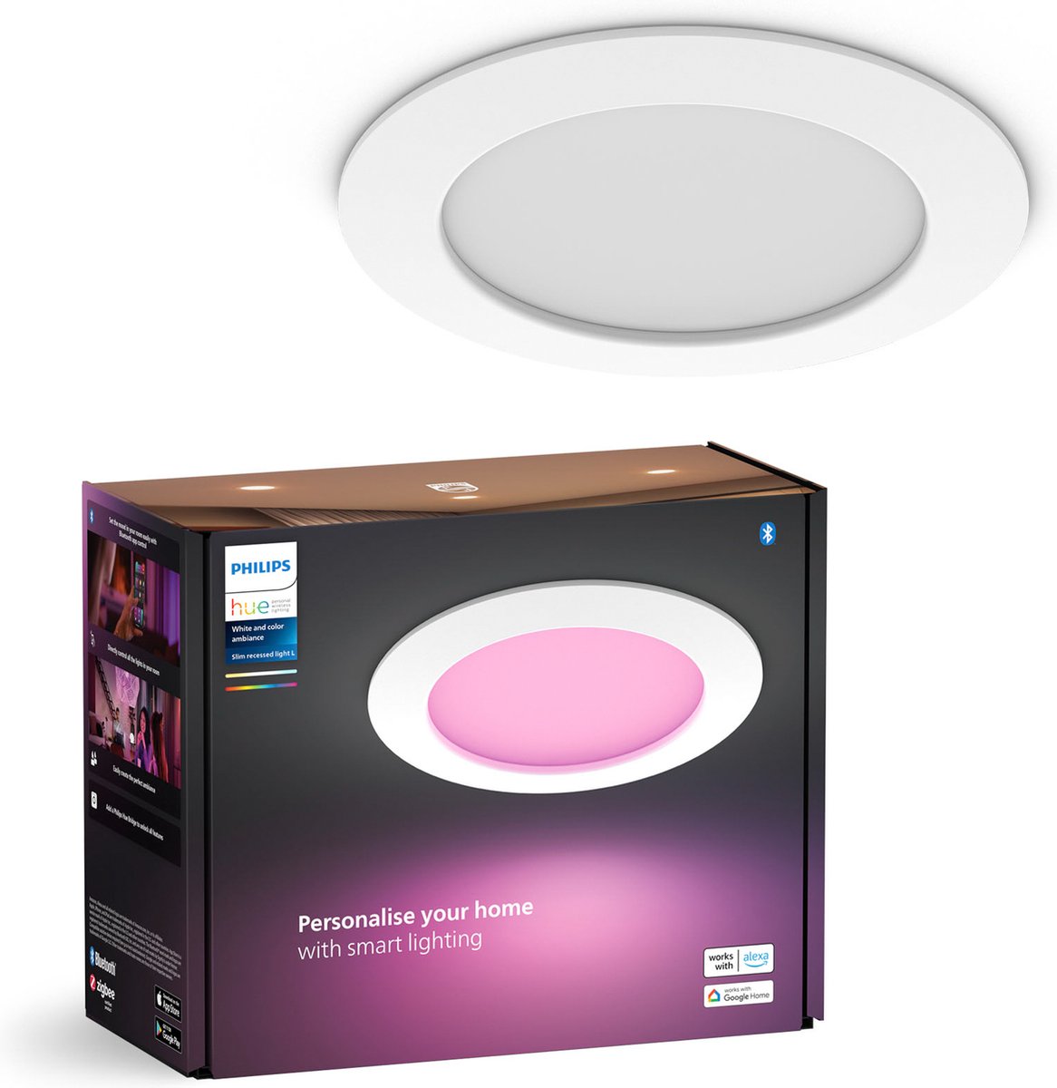 Spot encastrable Philips hue Thin - lumière blanche et colorée - ø170 mm - blanc